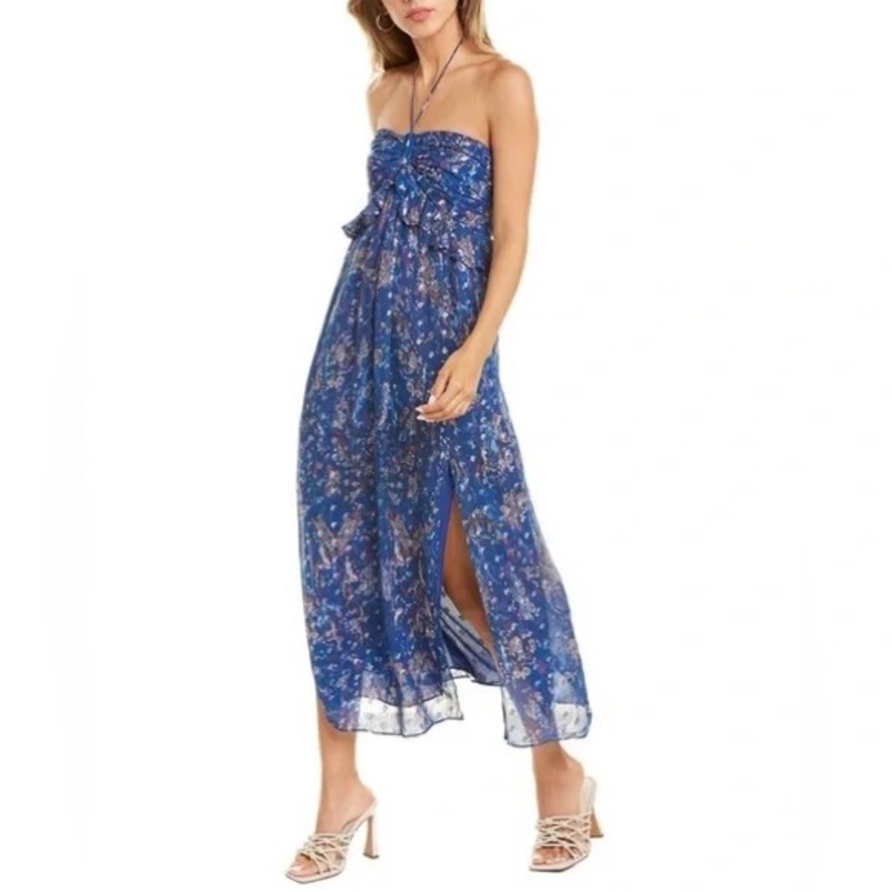 IRO Somov Blue Metallic Halter Midi Dress, Size: 42 (FR)/10 (US), NWT